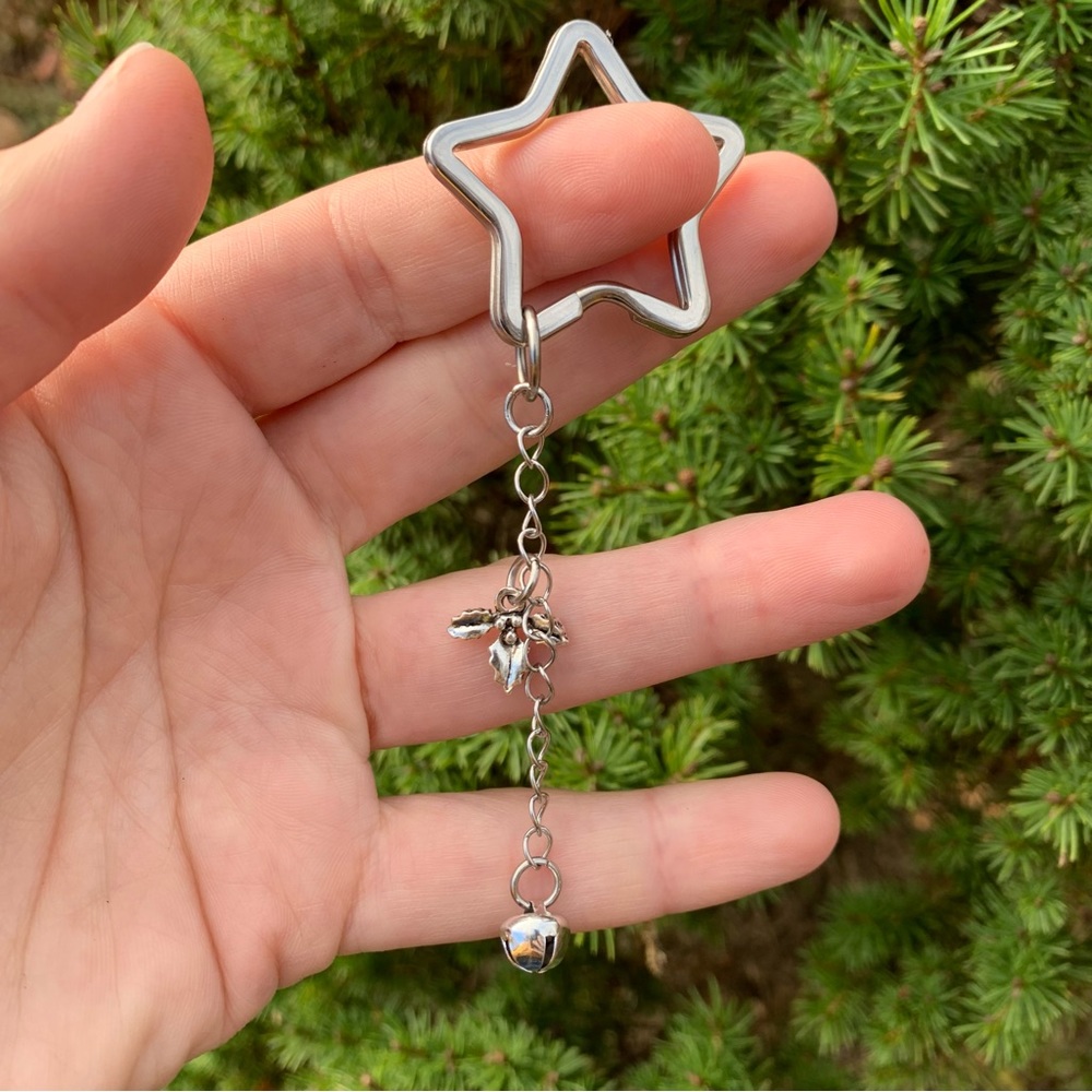 Handmade Winter Christmas Purse Charm Jingle Bell Keychain Key Ring Key Holder